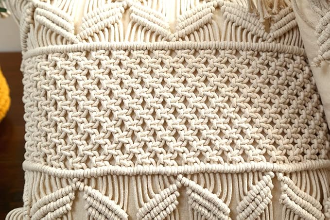 Macrame Cushions With Cover 16 x 16 inches In Off White - Leechoo